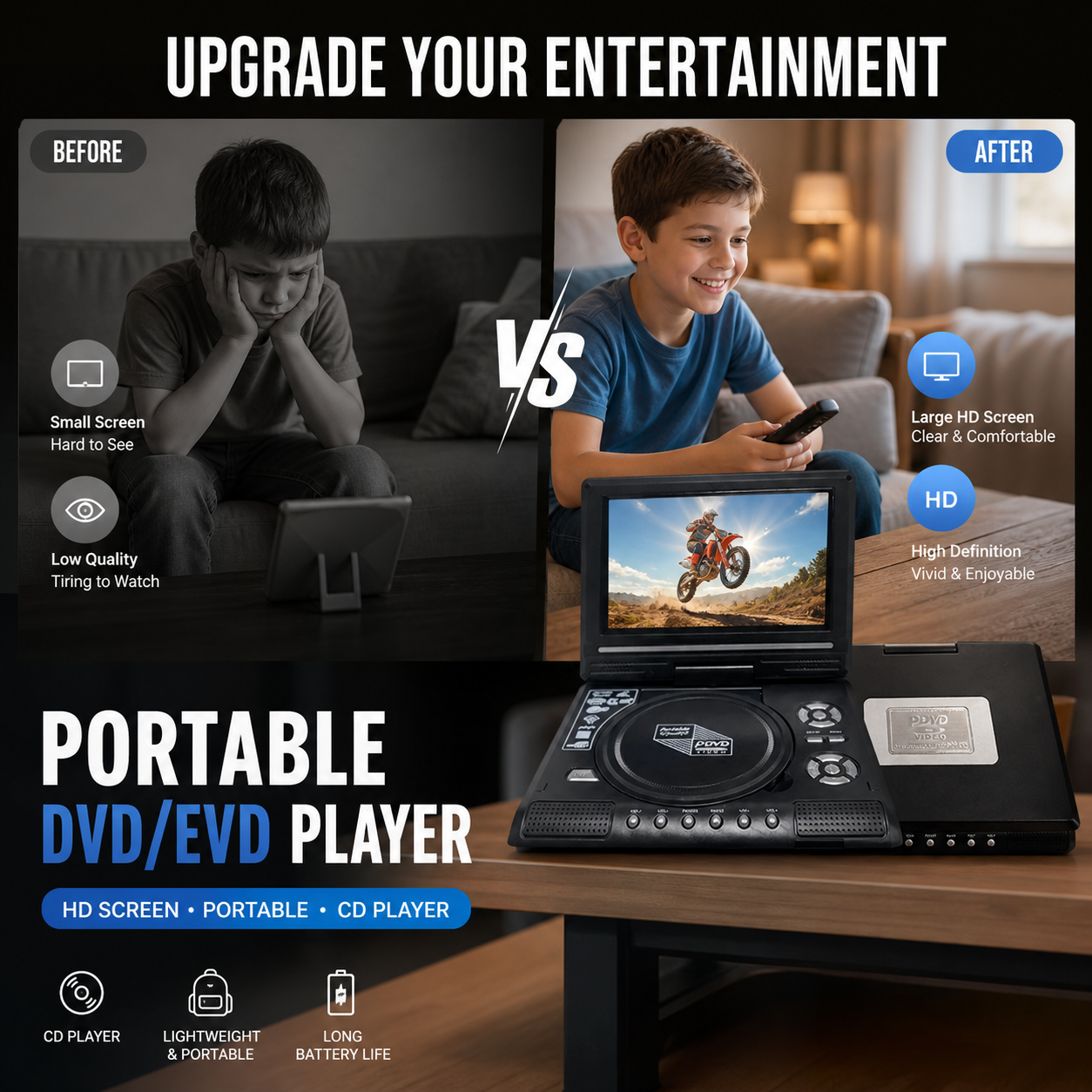 ๐บ 7.8" HD Portable DVD/EVD Player โ Large Screen, Rechargeable & Compatible with DVD/CD/USB/SD โ Perfect for Home & Travel ๐ฅ 50% OFF