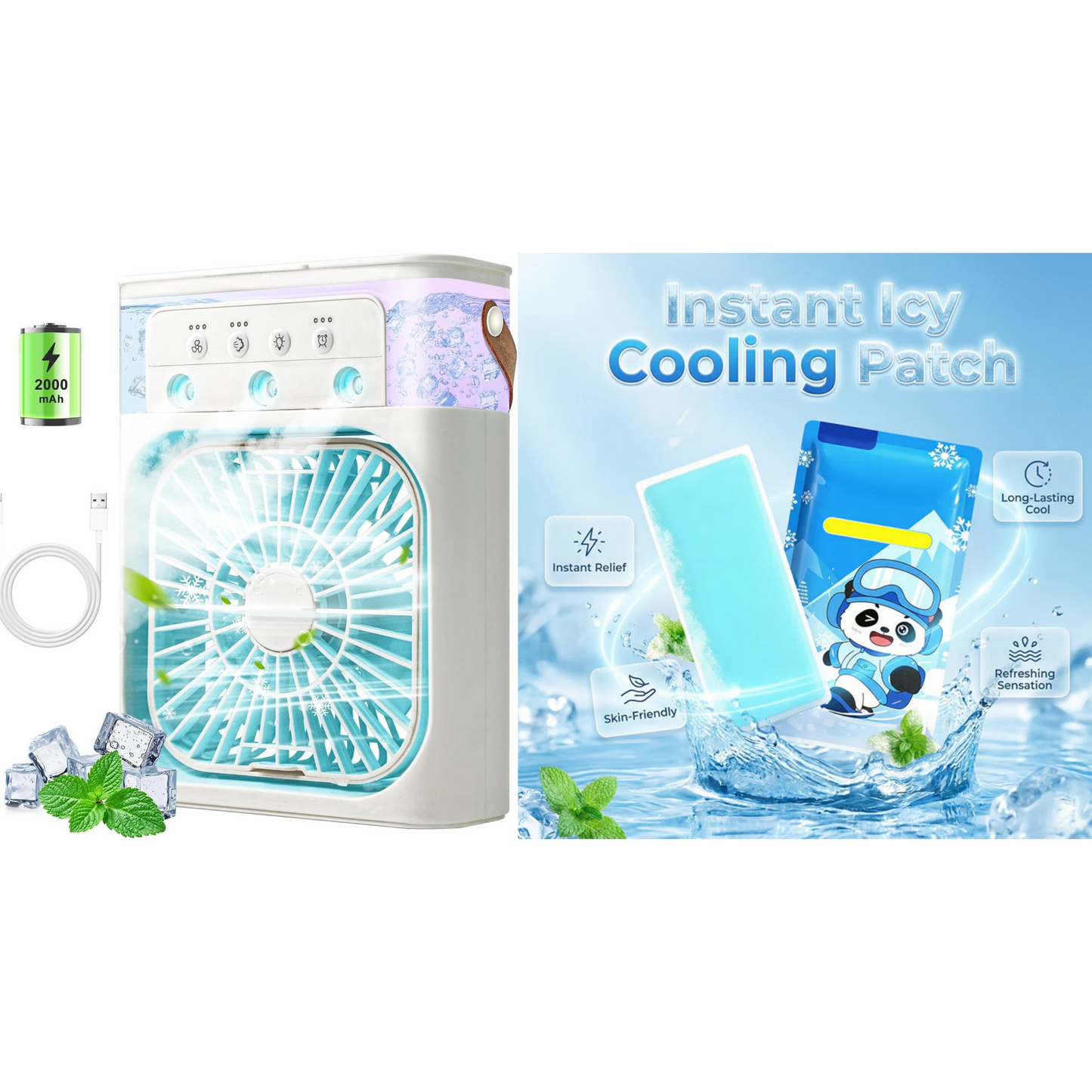 ❄️Portable Ice Misting Fan – Triple Nozzle & RGB Mood Lighting