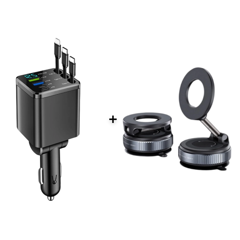 ๐ 50% OFF NOW! ๐ Fast Charging 7-in-1 Retractable Fast Car Charger with Voltage Display โ USB-C For Android&Lighting For APPLE