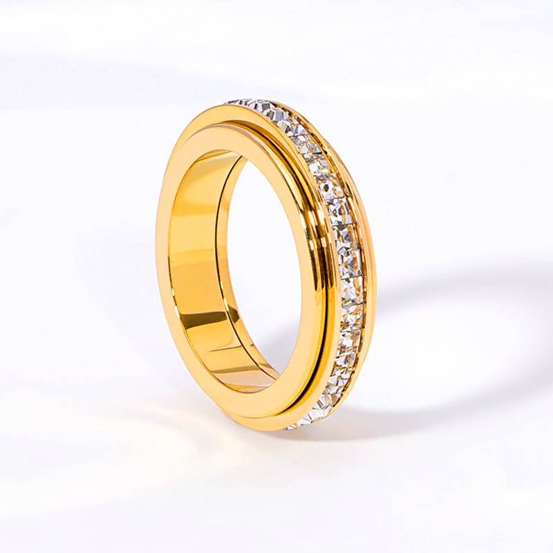 💖Titanium steel rotating spinner ring with cubic zirconia💖