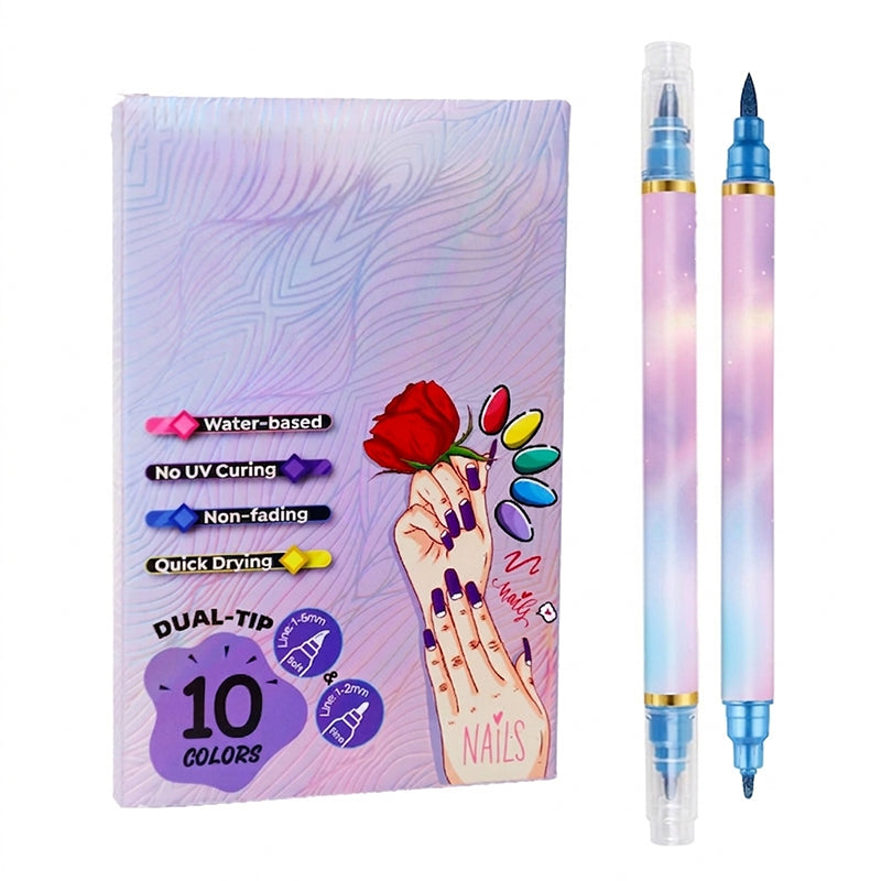 🥳2026 HOT SALE🥳💅50K+ SOLD! 🎉10-Color Dual-Tip Nail Art Marker Pen Set