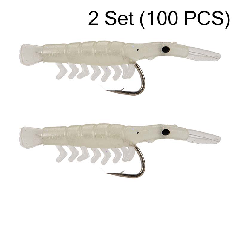 50PCS Luminous Shrimp Lures – Glow in the Dark & Sharp Hooks 🌙✨🦐🎣