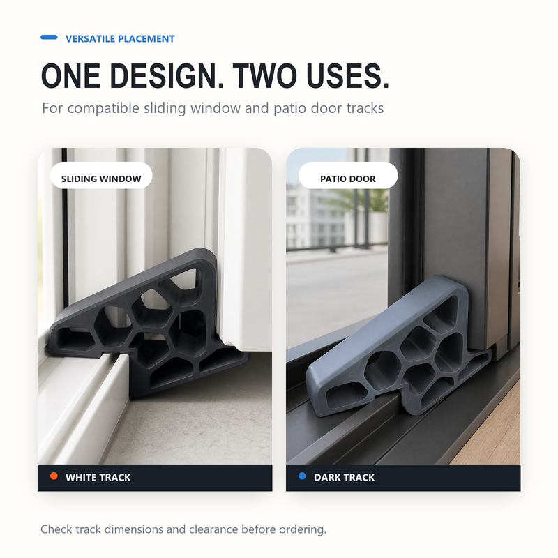 💥LAST DAY BUY 1 GET 1 FREE🥳Secure Track Door Stop – Absorbs impact, reduces slamming & protects rails. Compact locking design – fits sliding windows & balcony doors! 🛡️🔇