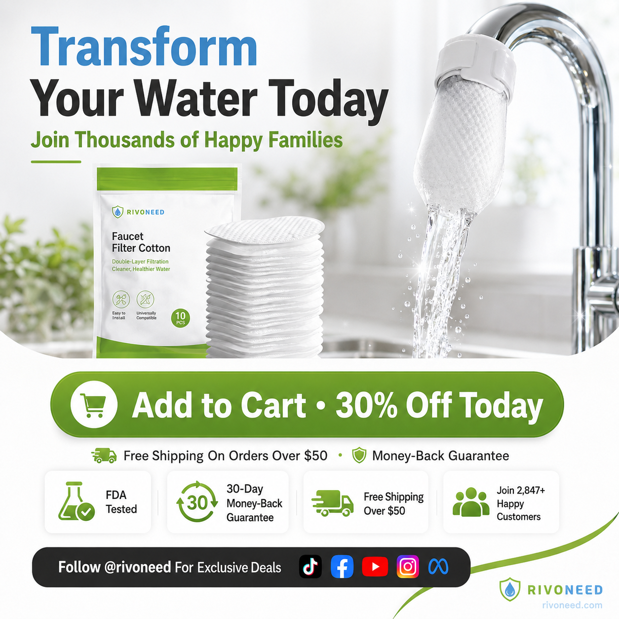 ⏰50%OFF⚡50K+ SOLD!💥Anti-Splash Kitchen Faucet Cotton Filter for Sediment & Rust Removal
