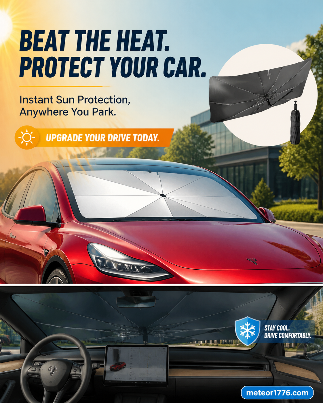 Car Windshield Sun Shade Umbrella - Foldable Car Umbrella Sunshade Cover UV Block Car Front Window (Heat Insulation Protection) for Auto Windshield Covers Most Cars