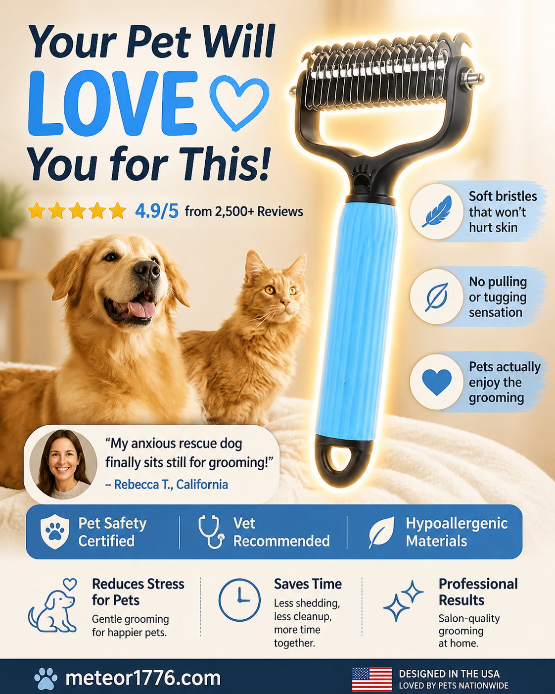 Double sided pet grooming brush
