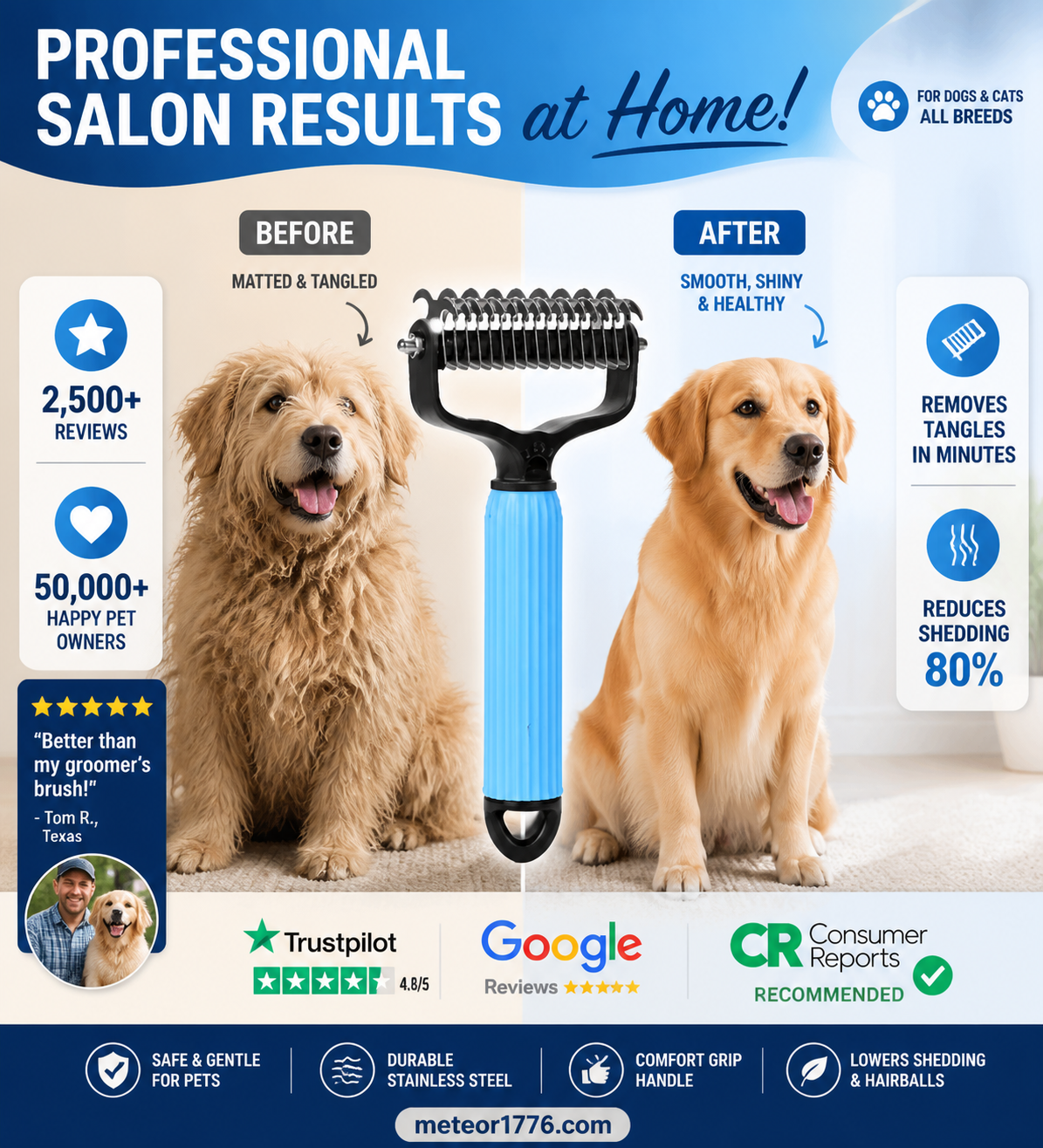 Double sided pet grooming brush