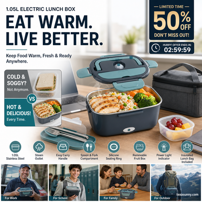 🎉 2026 FLASH SALE 50% OFF! 🍱 2-in-1 Portable Electric Heating Lunch Box – 12V Car & 230V Home Dual Use, 1.5L Stainless Steel 🔌