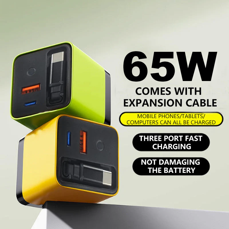 🔥65W Fast Charging Phone Charger Block with Retractable 80cm Type-C Cable