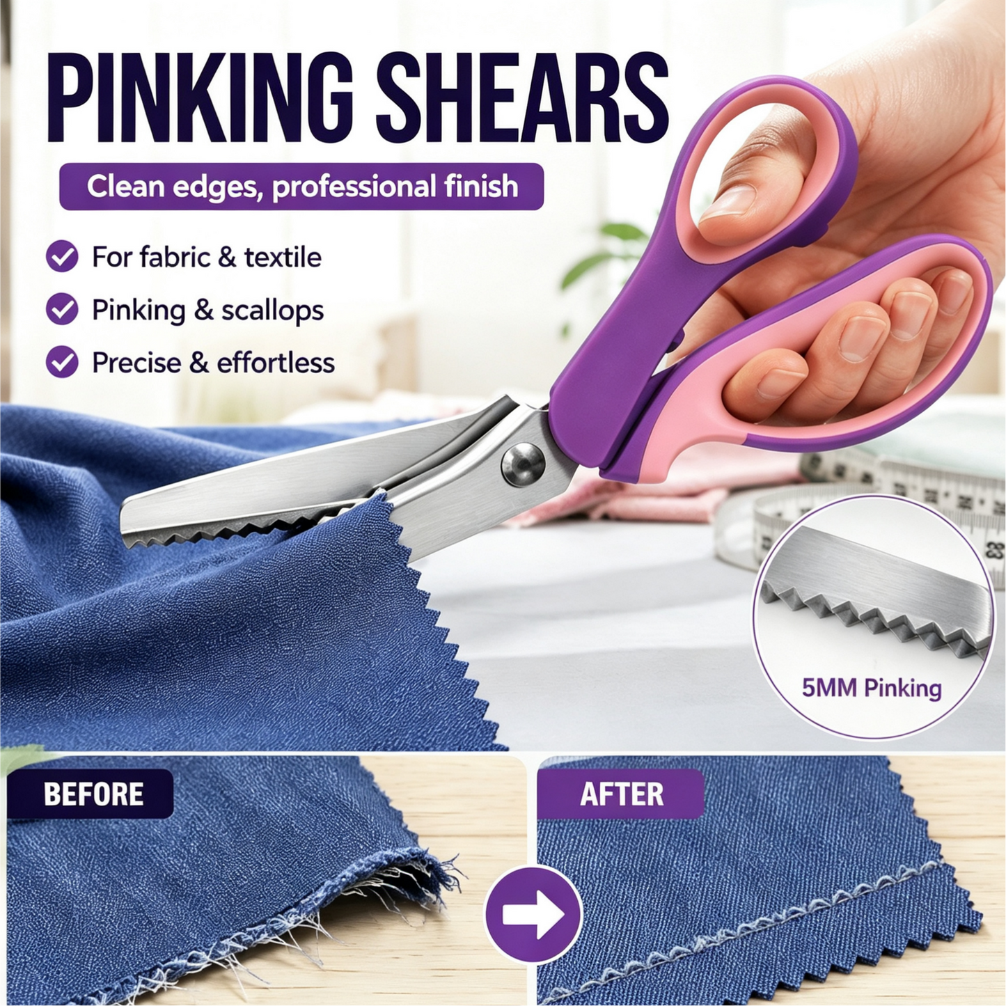 ✂️ 2026 Sale — Over 23,100 Sold! 🧵 Multipurpose Pinking Shears Serrated Scissors – Zigzag Fabric Cutting, Ergonomic Handle & Rust-Resistant Steel ⚡