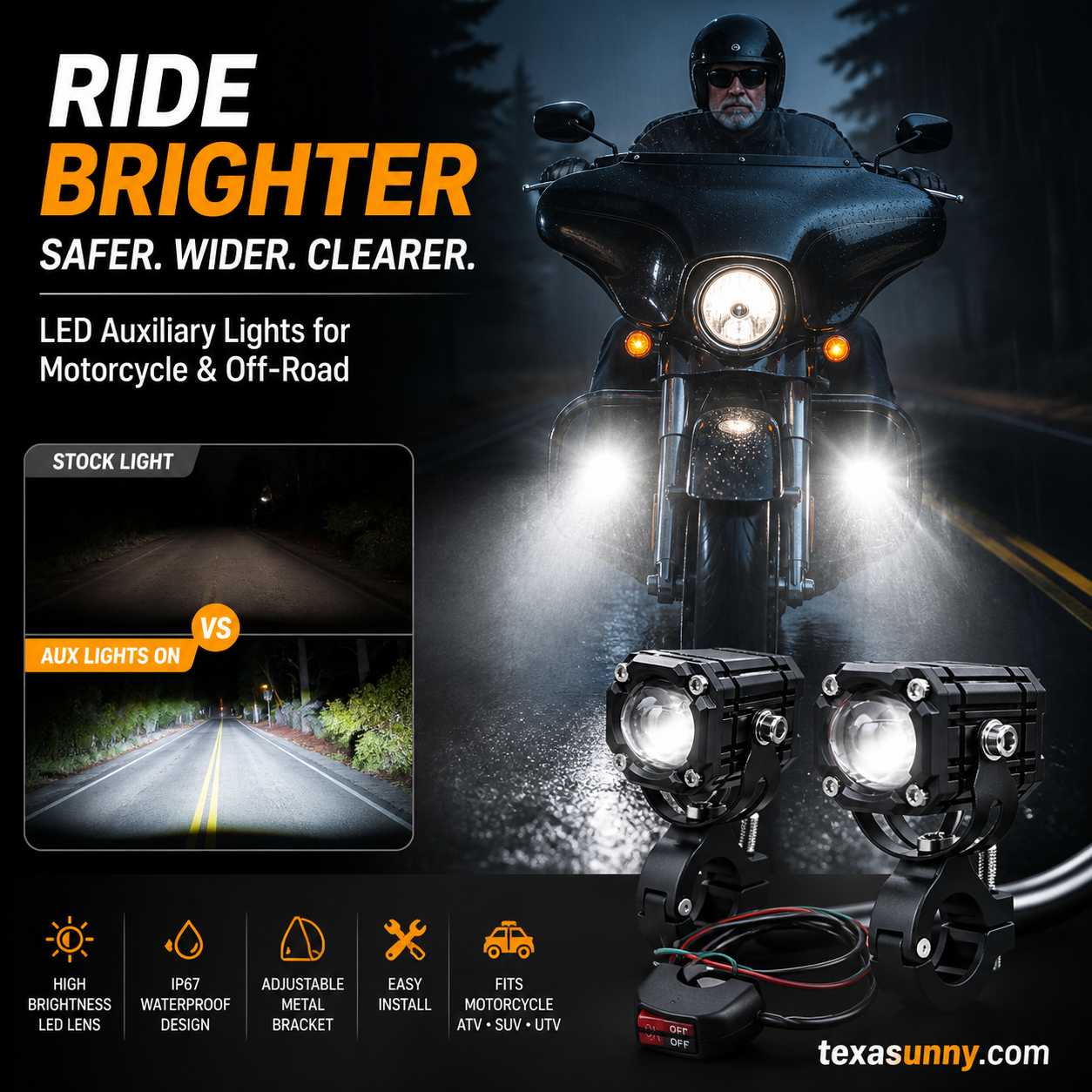 🎉 2026 Sale — Over 40,000 Sold! 🏍️ Universal Motorcycle LED Spotlights – Dual Beam & All-Weather Waterproof 💡
