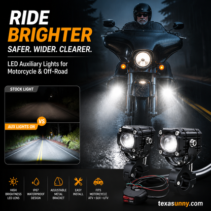 🎉 2026 Sale — Over 40,000 Sold! 🏍️ Universal Motorcycle LED Spotlights – Dual Beam & All-Weather Waterproof 💡