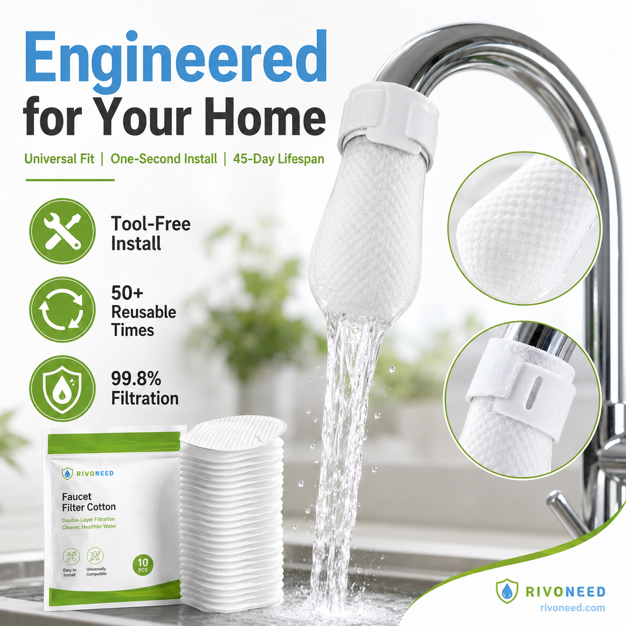 ⏰50%OFF⚡50K+ SOLD!💥Anti-Splash Kitchen Faucet Cotton Filter for Sediment & Rust Removal