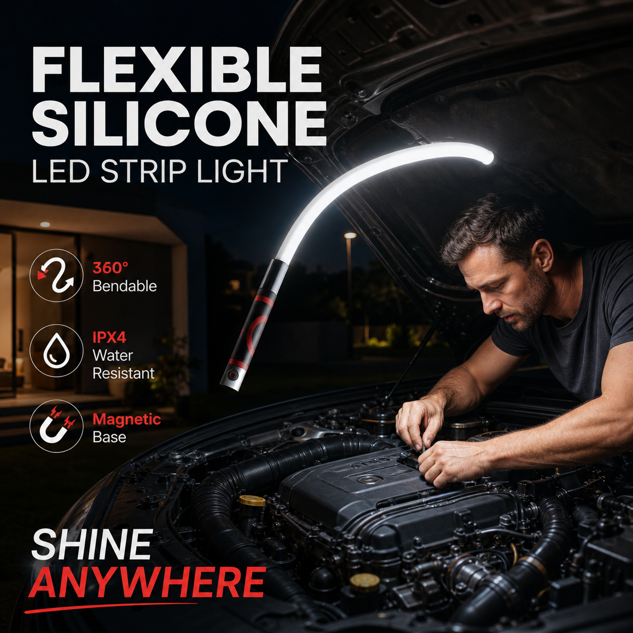 💡✨ Flexible Silicone LED Strip Light – Waterproof, Dimmable, and Easy to Install for Indoor and Outdoor Use