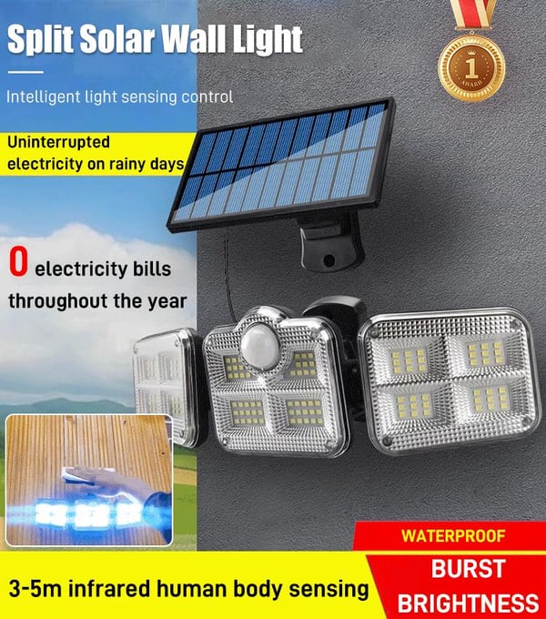 Solar Outdoor Lights 138LED Security Lights,3 Heads Dimmable SpotLights with 3 Modes,IP65 Waterproof