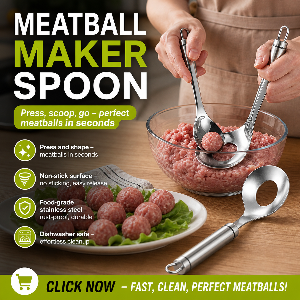 🥳HOT SALE🥳💞10K+ SOLD! Meatball Spoon – From £5.99! Non-stick, scoop & drain – perfect gift. Mess-free cooking – grab yours! ✅
