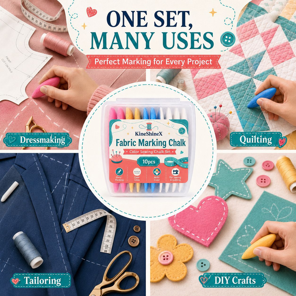 Clear Line Fabric Chalk✂️ Clear marking for sewing & tailoring, easy wipe off without damaging fabrics.