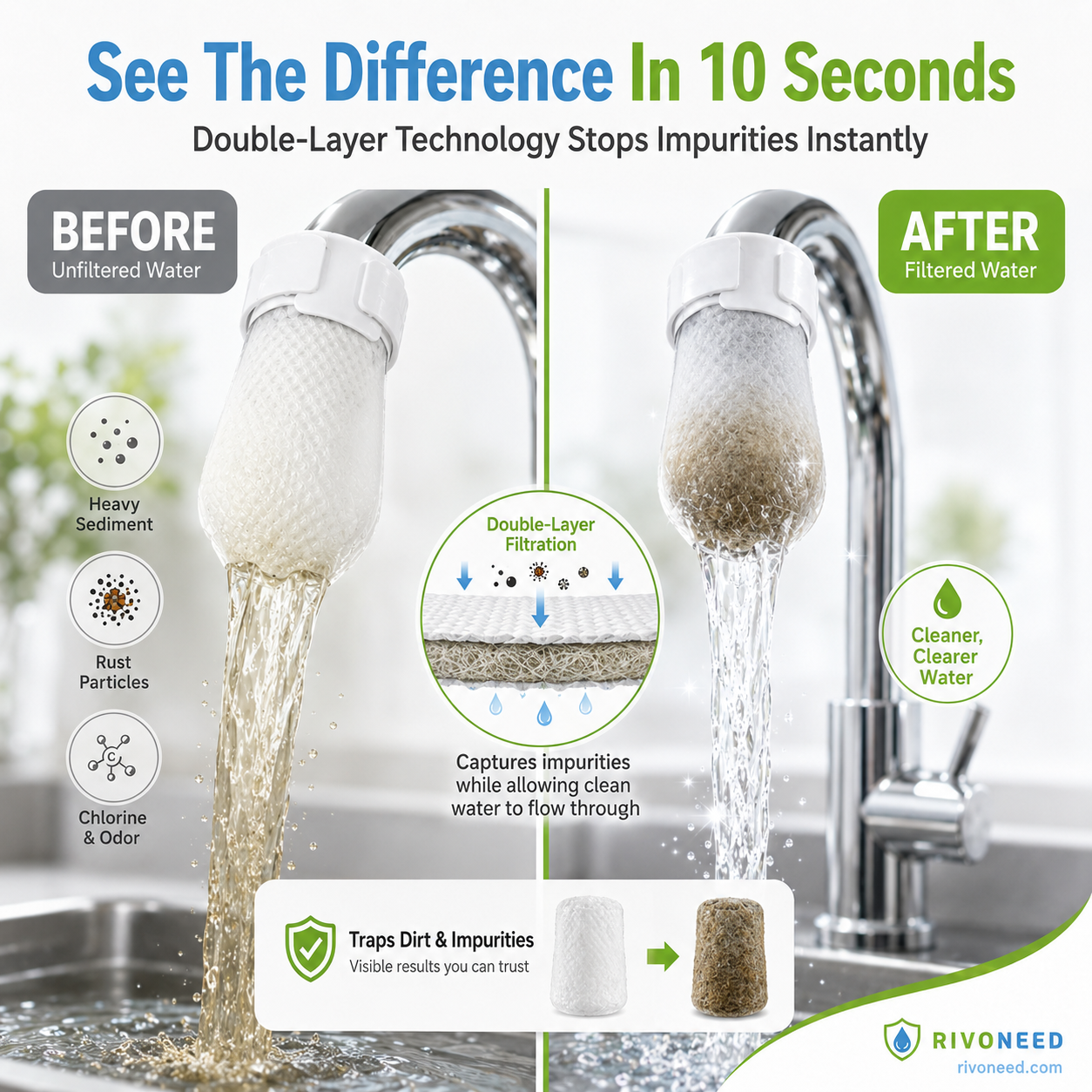 ⏰50%OFF⚡50K+ SOLD!💥Anti-Splash Kitchen Faucet Cotton Filter for Sediment & Rust Removal