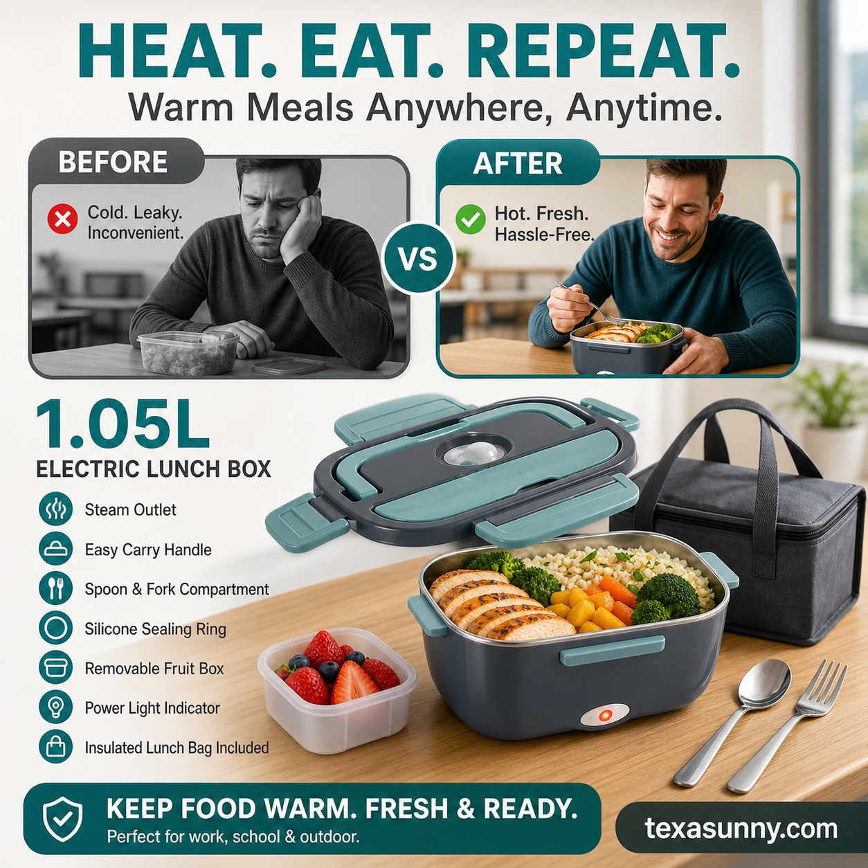 🎉 2026 FLASH SALE 50% OFF! 🍱 2-in-1 Portable Electric Heating Lunch Box – 12V Car & 230V Home Dual Use, 1.5L Stainless Steel 🔌