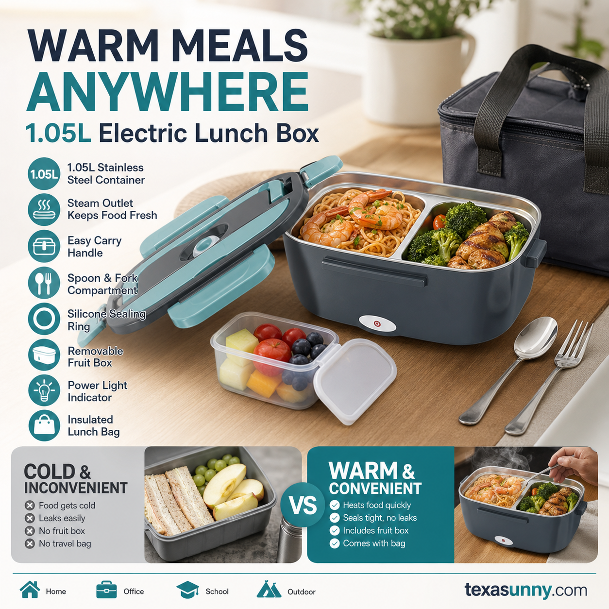 🎉 2026 FLASH SALE 50% OFF! 🍱 2-in-1 Portable Electric Heating Lunch Box – 12V Car & 230V Home Dual Use, 1.5L Stainless Steel 🔌