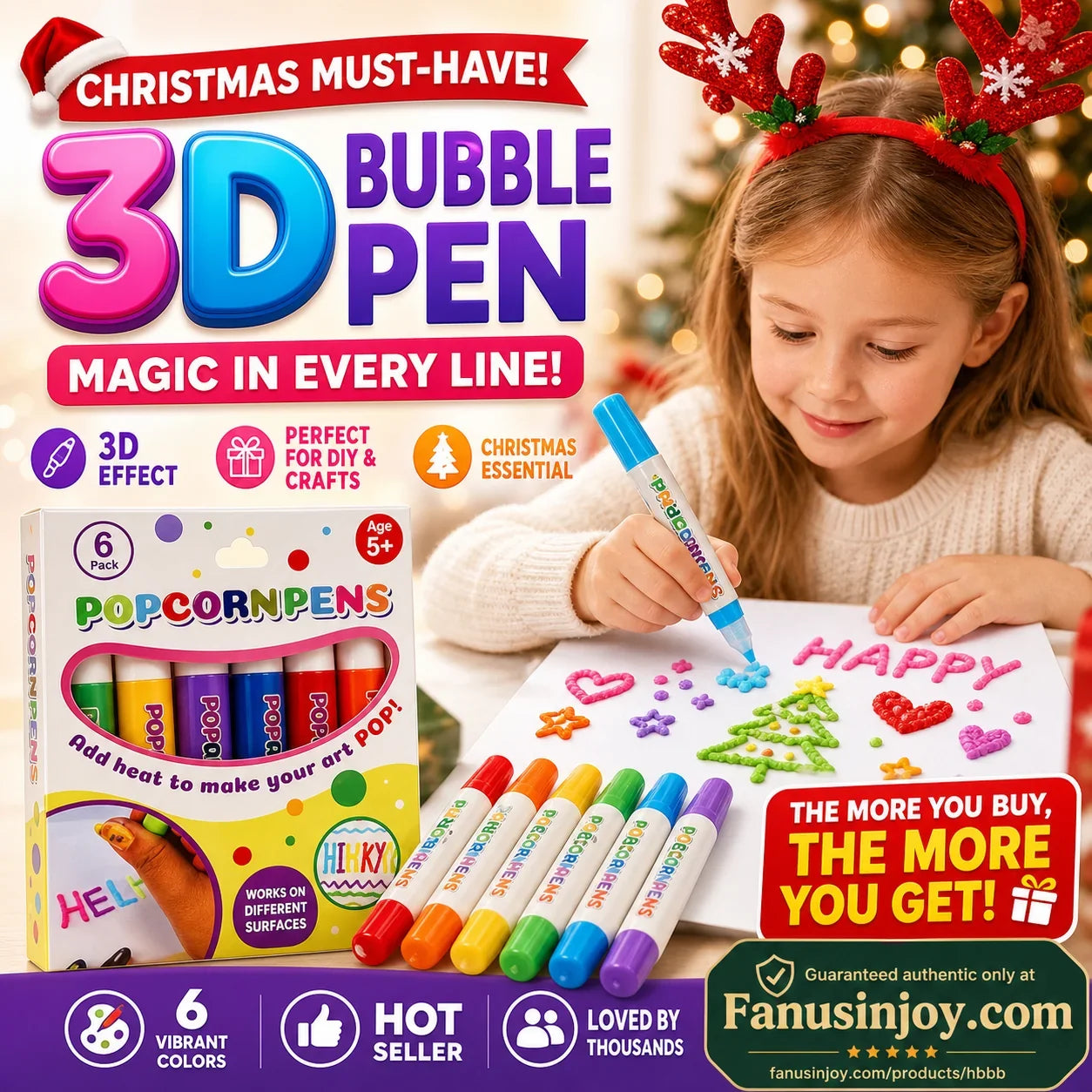 🎁🔮Magic Pen – Draw 3D with one stroke!🎄 DIY Bubble Popcorn Drawing Pens& Buy 3 Pay 2 🔥