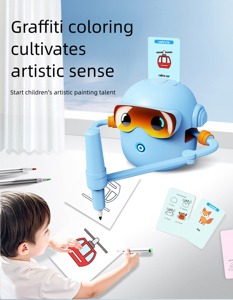 🎄 Christmas special offer – Interactive drawing robot for children with 100 cards