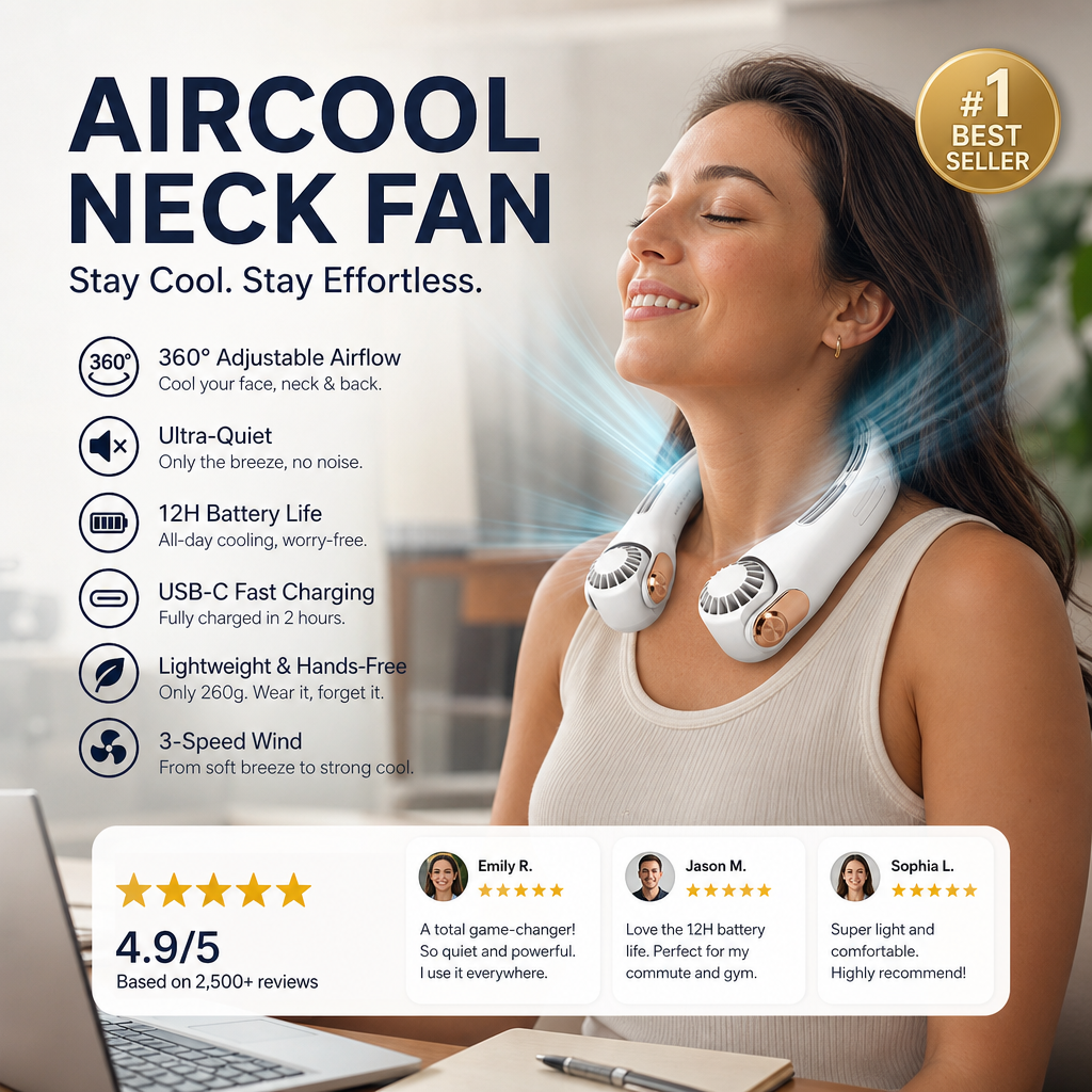 🌀 LIMITED-TIME 50% OFF! 💥 360° Rotating Neck Fan – Ultra Quiet, 3 Speeds, Hands-Free, Long Battery ✨