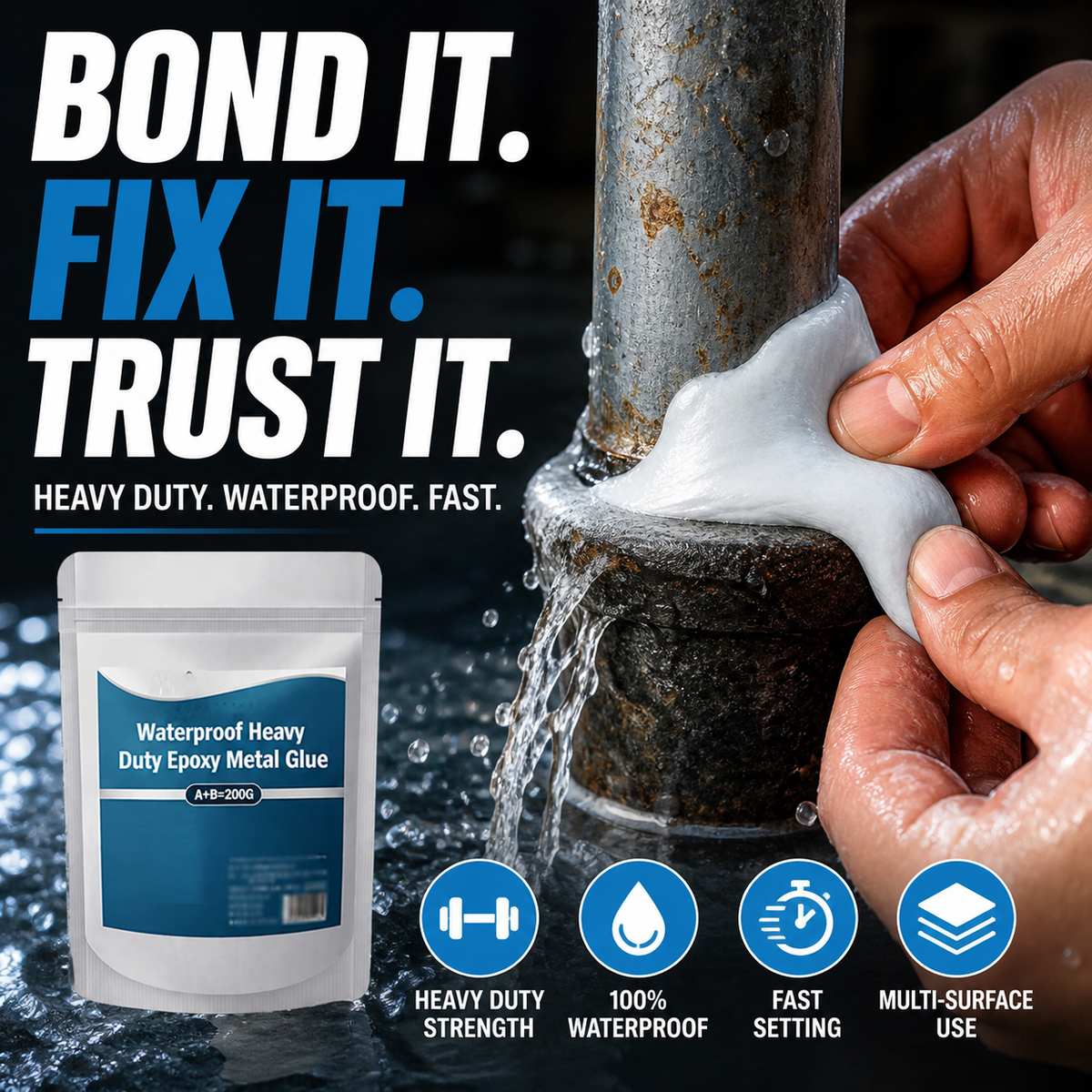 LIMITED-TIME 50% OFF! ✨Heavy Duty Waterproof Epoxy Metal Glue | Fast-Setting Adhesive for Metal, Wood, Stone & Ceramic Repair