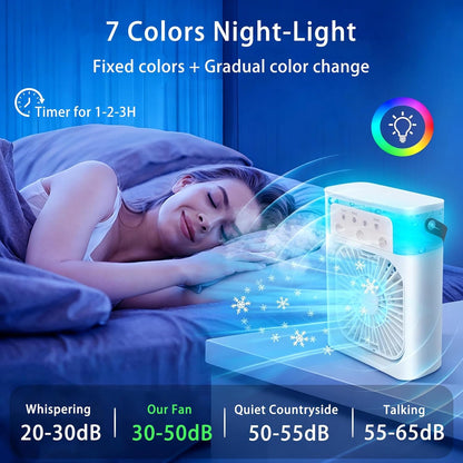 ❄️Portable Ice Misting Fan – Triple Nozzle & RGB Mood Lighting