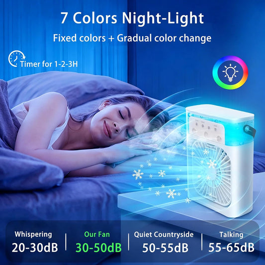 ❄️Portable Ice Misting Fan – Triple Nozzle & RGB Mood Lighting