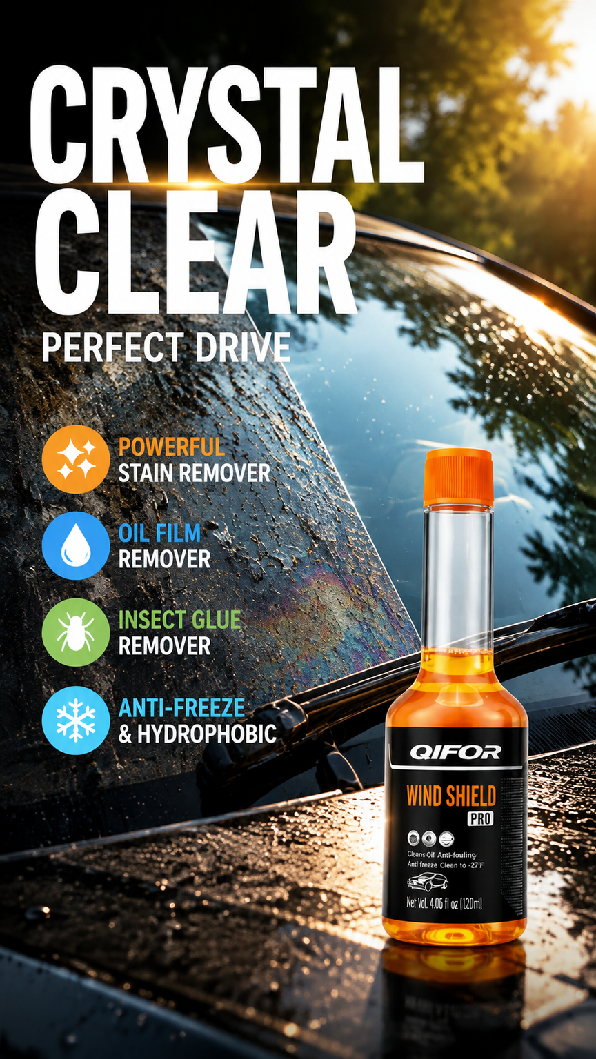 Glass Cleaner Powerful Stain Remover, Oil Film Remover, Insect Glue Remover, Anti-Freeze, Hydrophobic Glass Cleaner for Cars