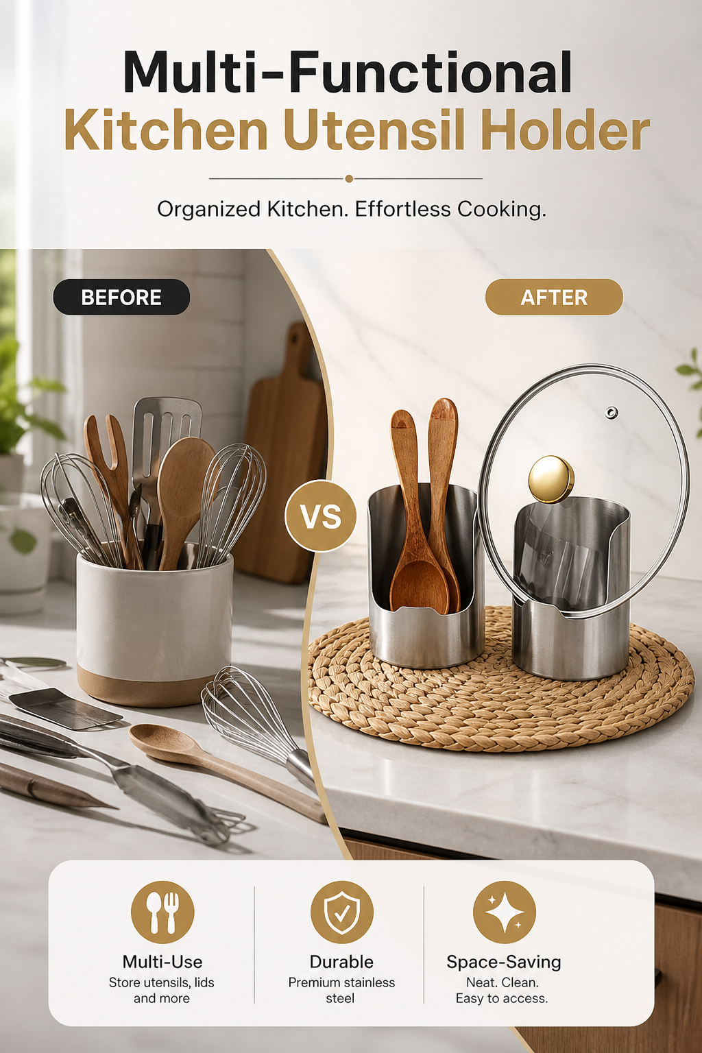 🔥50% OFF🍳 Multifunctional Kitchen Utensil Organizer | Heavy-Duty Stainless Steel for Sturdiness · Space-Saving Vertical Design · Easy to Clean and Oil-Resistant