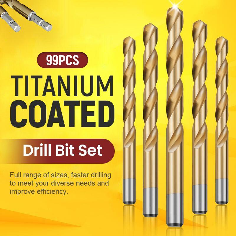🔥High-efficiency tool favored by veteran craftsmen!Factory Outlet-99pcs Titanium Coated Drill Bit Set