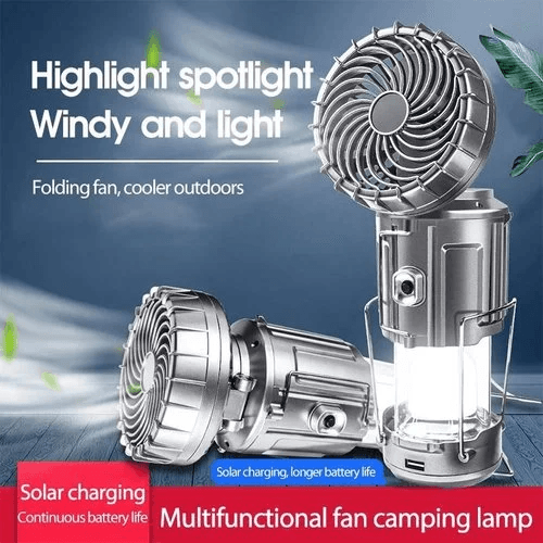 💎 -50% ON 6-IN-1 SOLAR CAMPING FAN & LIGHT! 💎 Retractable LED, Emergency Power & Waterproof🏕️☀️