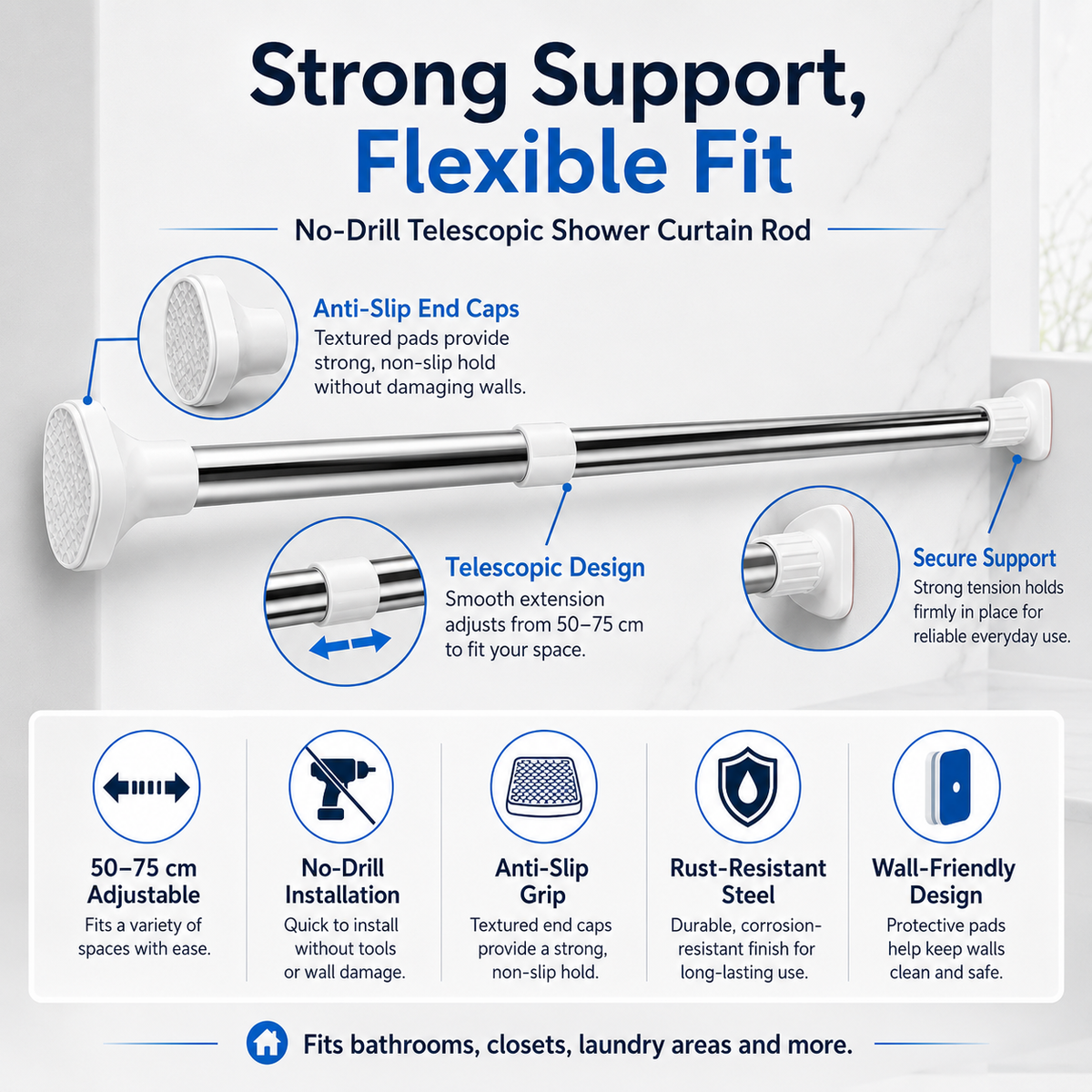 📢📢40% OFF !! ⏰ Telescopic Clothing Rod – Extendable & Space-Saving ✨