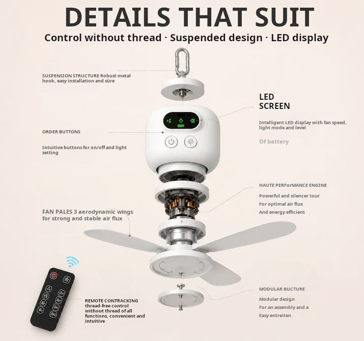 ⏳🔥LIMITED-TIME 52% OFF! 🌬️ Rechargeable Ceiling Fan with LED Light – Cool & Bright Anywhere ✨