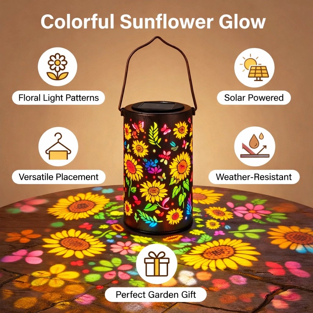 🔥HOT SALE 50%OFF🌻✨ Colorful Sunflower Glow Solar Lantern — Fade-Resistant🎨Auto-On at Dusk, Waterproof for Patio & Garden Charm ✨
