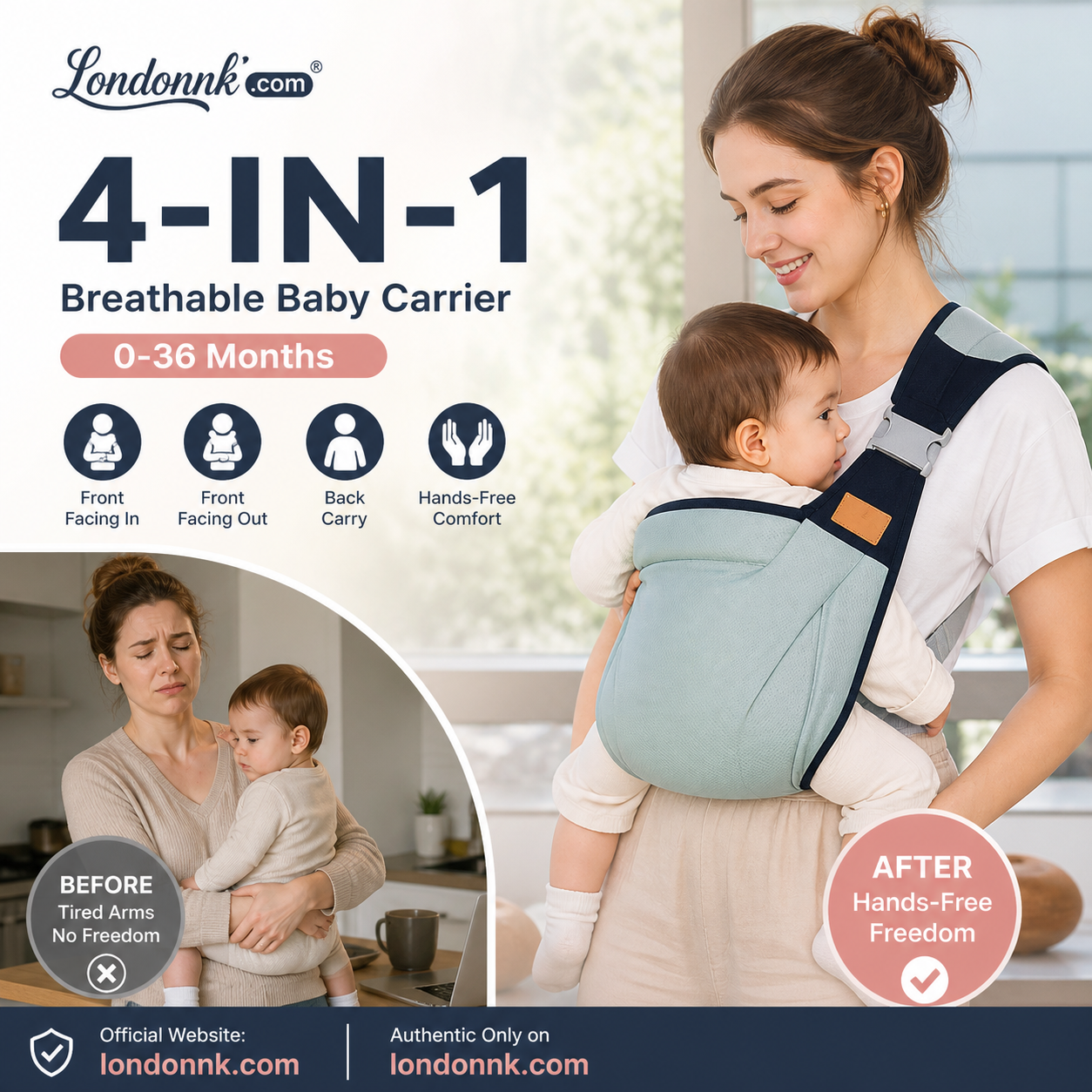 🎉 2026 Sale — Over 30,000 Sold! 👶 4-in-1 Breathable Baby Carrier – 0-36 Months, Front/Back/Facing In/Out – Hands-Free Comfort for Parent & Baby! ✨