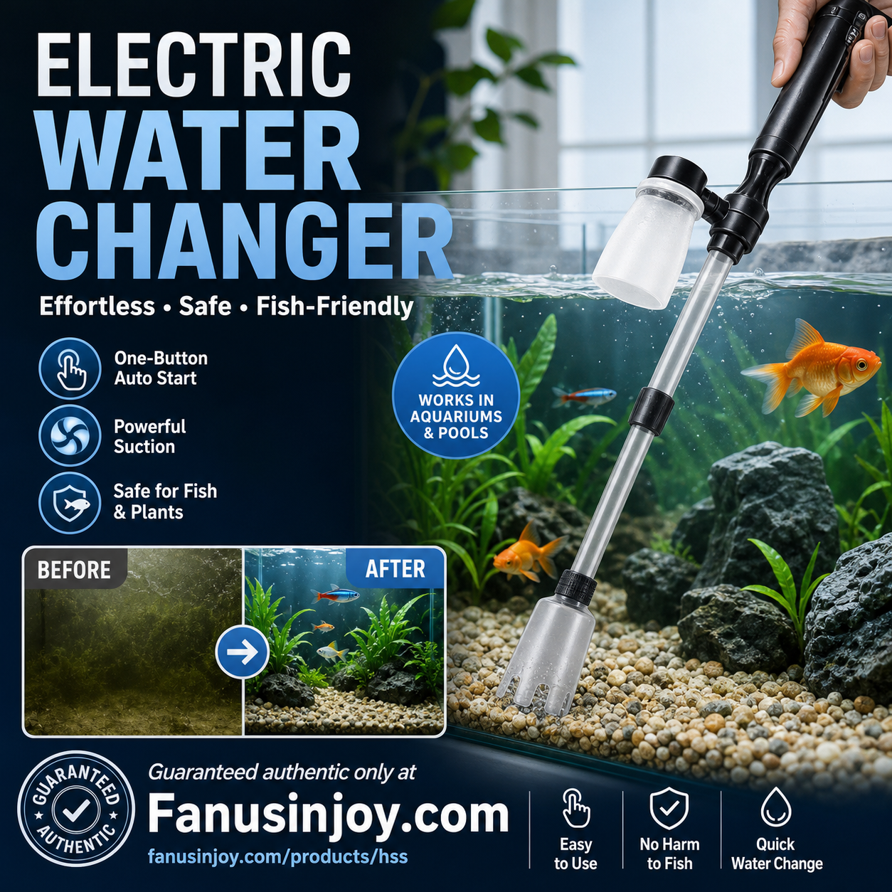 🎉Limited Time 50% OFF！🐠💦No more worries about poor water quality during water changes！ 🔥 Electric Aquarium Gravel Cleaner✨