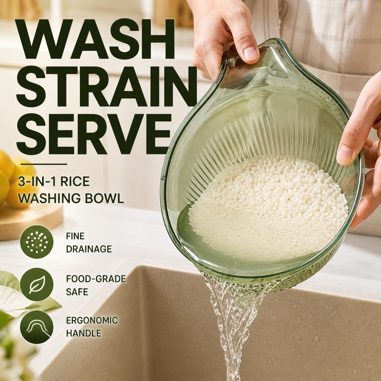 🍚 LIMITED TIME 50% OFF! Wash Rice Without Losing a Grain – Fine Mesh Colander Bowl with Handle. UK Stock ✨