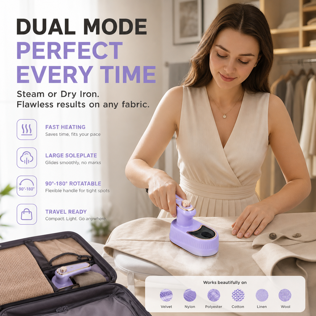 👔 2026 HOT SALE🥳50K+ SOLD!✨  Mini Foldable Steam Iron – Dual Function, 50ml Tank, Rotatable Handle ✈️