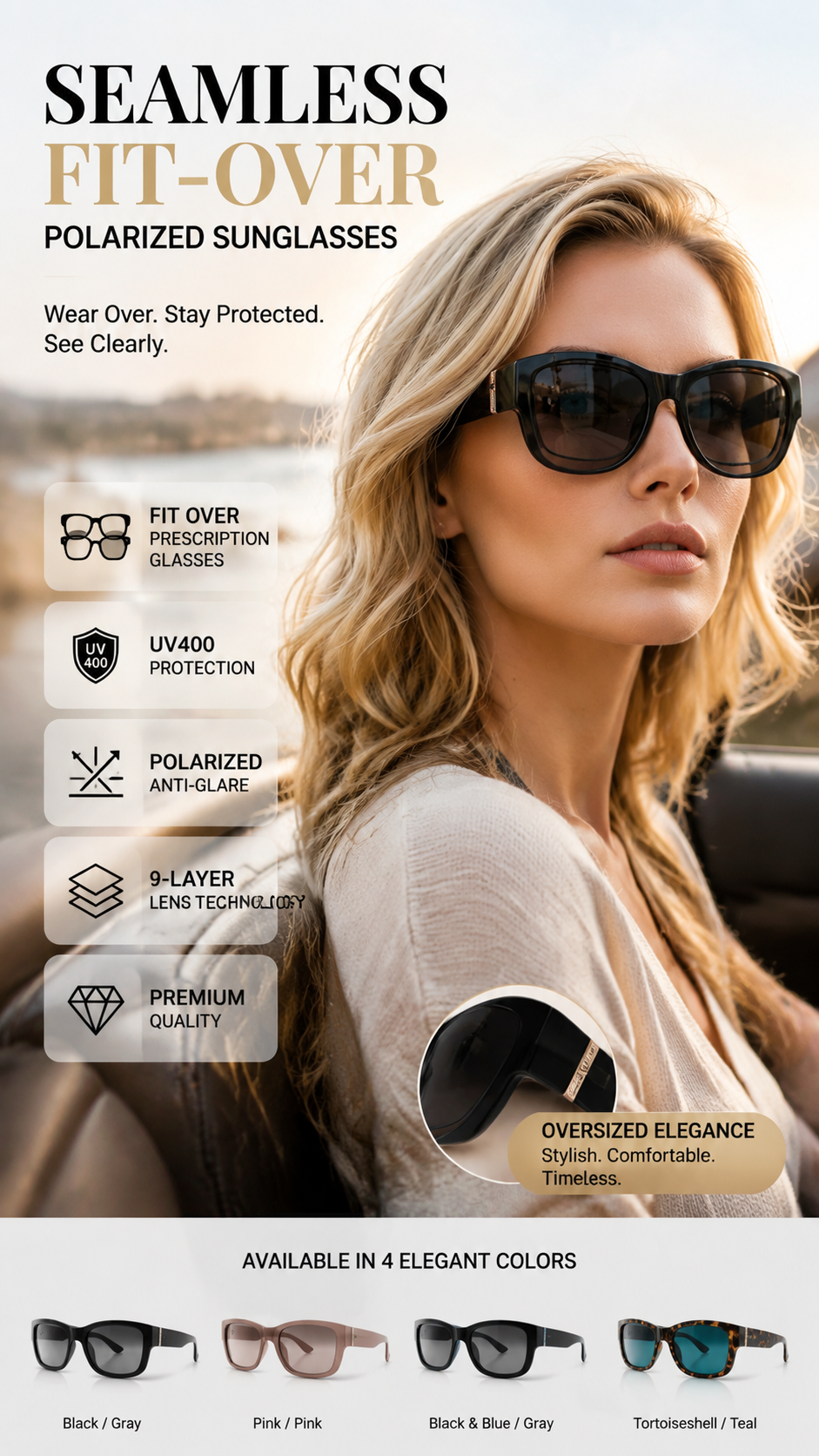 🕶️👓 50% OFF! Attention, glasses wearers: these oversized sunglasses slide right over your own glasses and make you look like a movie star—no expensive clip-ons, no fiddling with lenses!