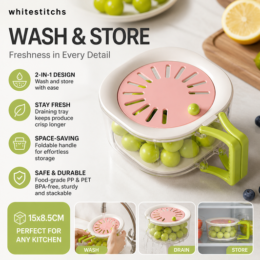 🍓 LIMITED‑TIME 50% OFF! ⚡ 2 in 1 Draining Basket with Lid – Wash, Drain & Store ✨