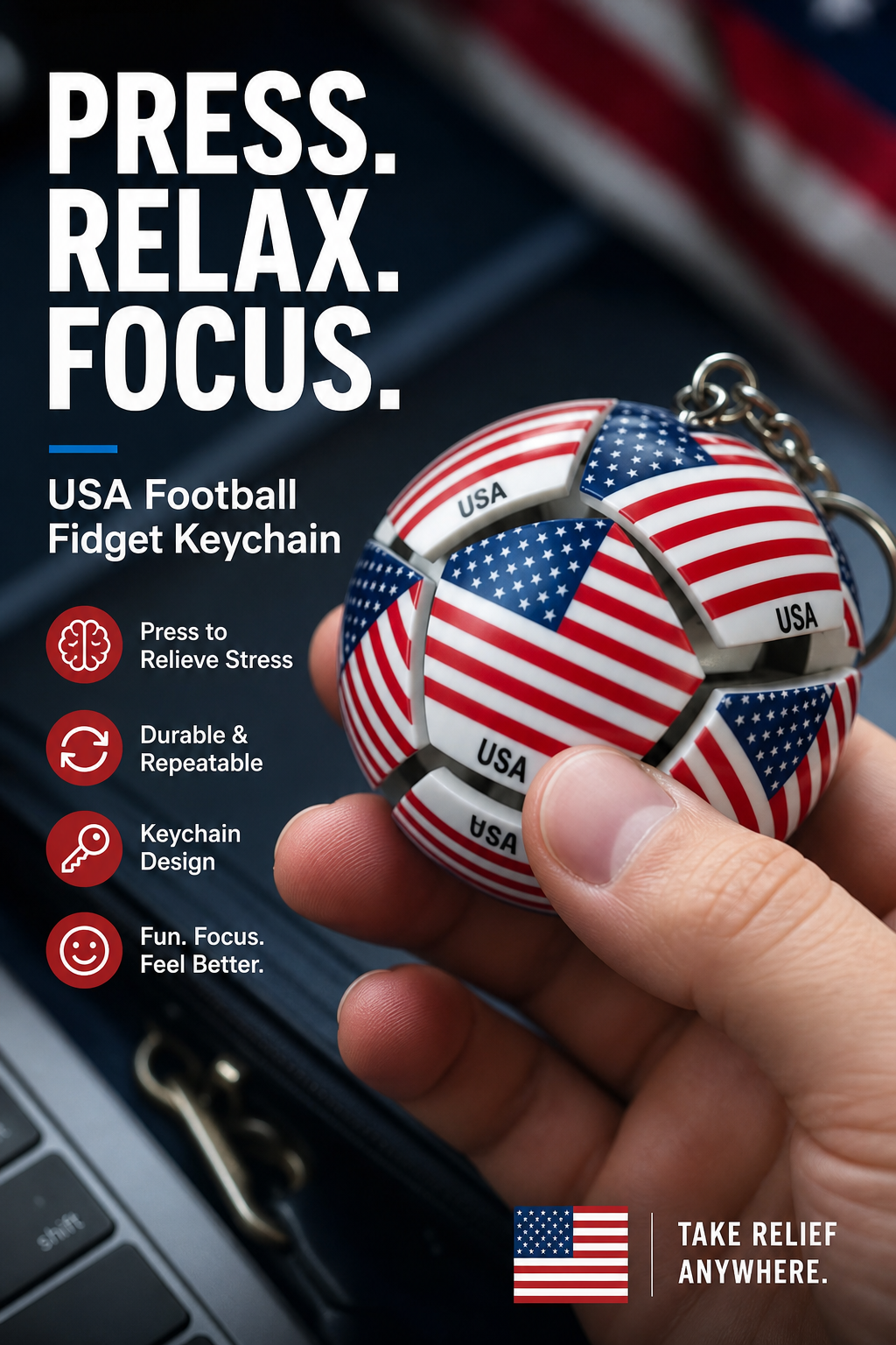 Mini Football Fidget Keychain Stress Relief Toy