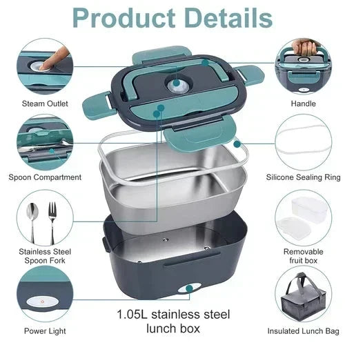 🎉 2026 FLASH SALE 50% OFF! 🍱 2-in-1 Portable Electric Heating Lunch Box – 12V Car & 230V Home Dual Use, 1.5L Stainless Steel 🔌