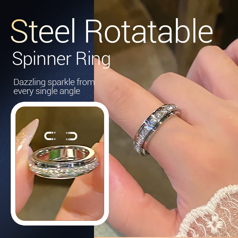 💖Titanium steel rotating spinner ring with cubic zirconia💖