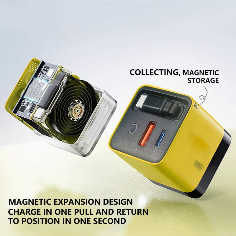 80W Fast Charging Phone Charger Block with Retractable 80cm Type-C Cable