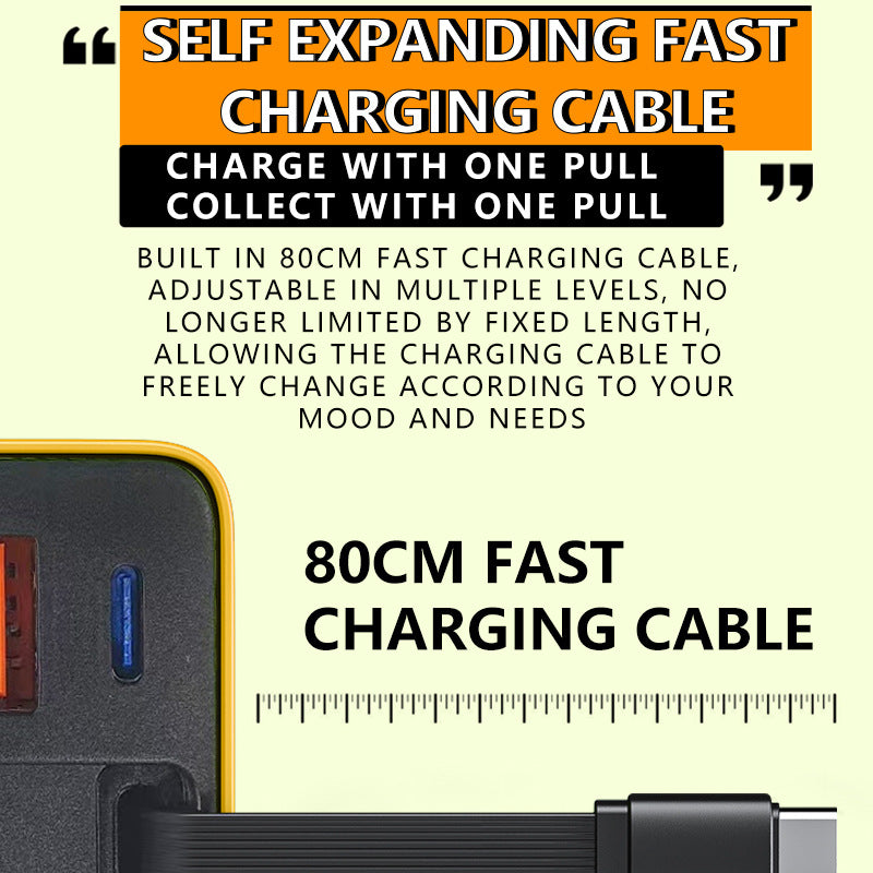 80W Fast Charging Phone Charger Block with Retractable 80cm Type-C Cable