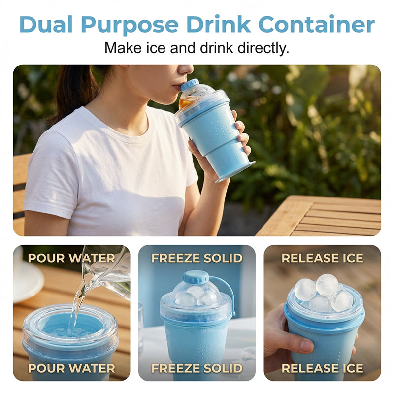 Collapsible Silicone Ice Ball Cup with Straw