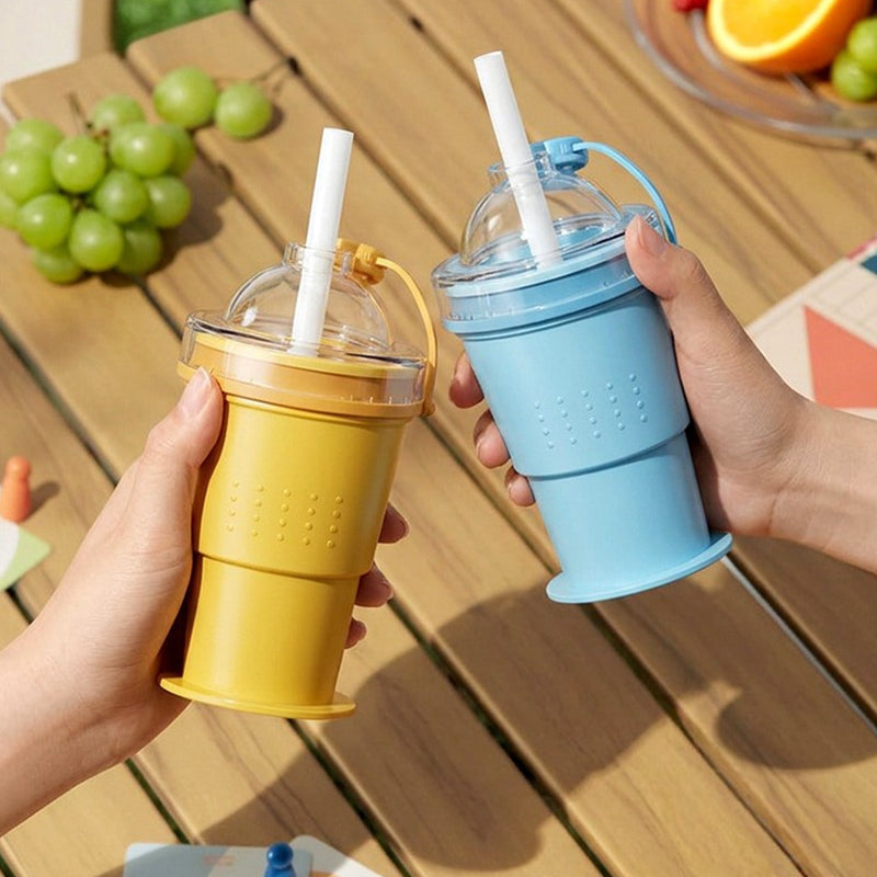 Collapsible Silicone Ice Ball Cup with Straw
